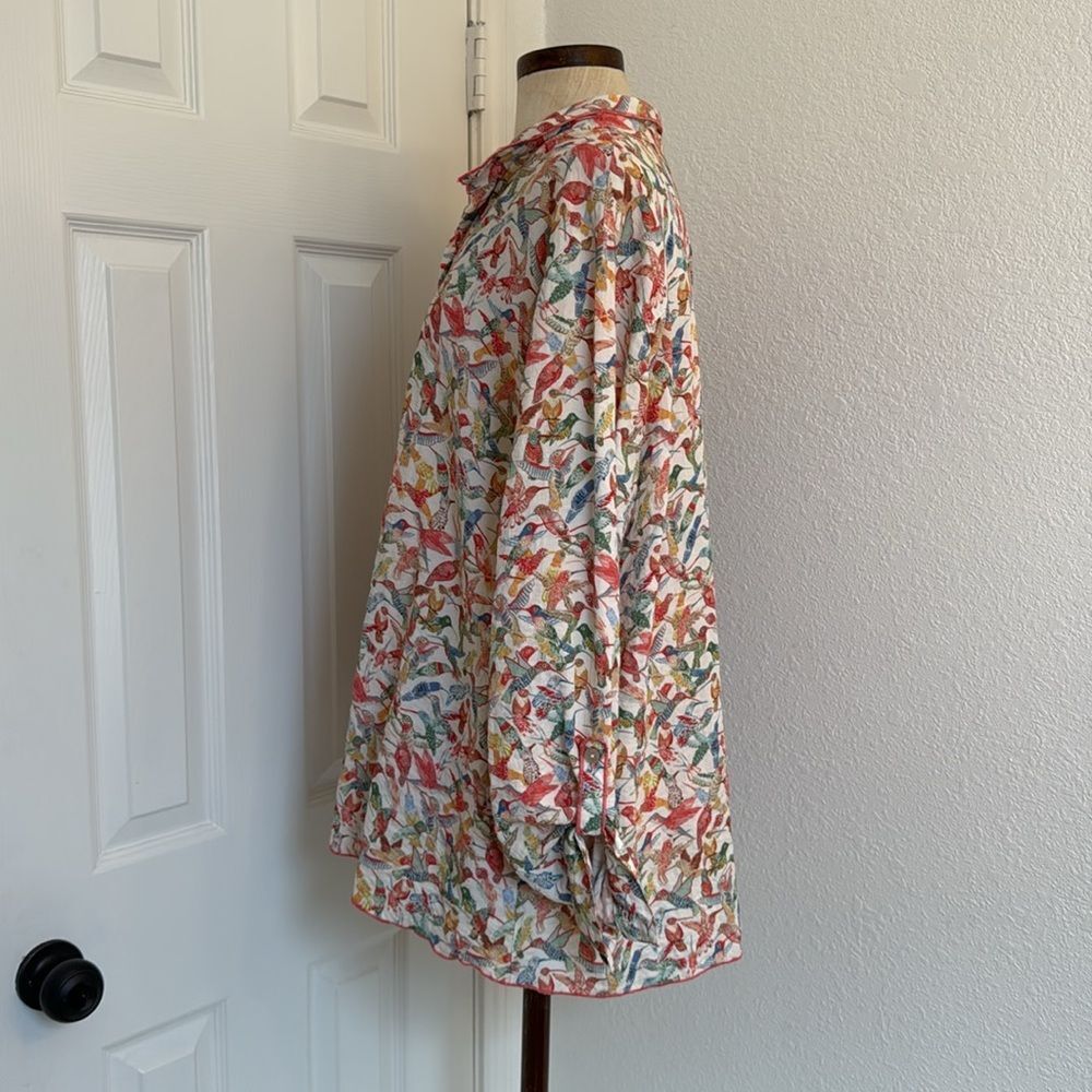 John Mark Multicolor Bird Print Button-Up Blouse - White Base - Picture 11 of 12
